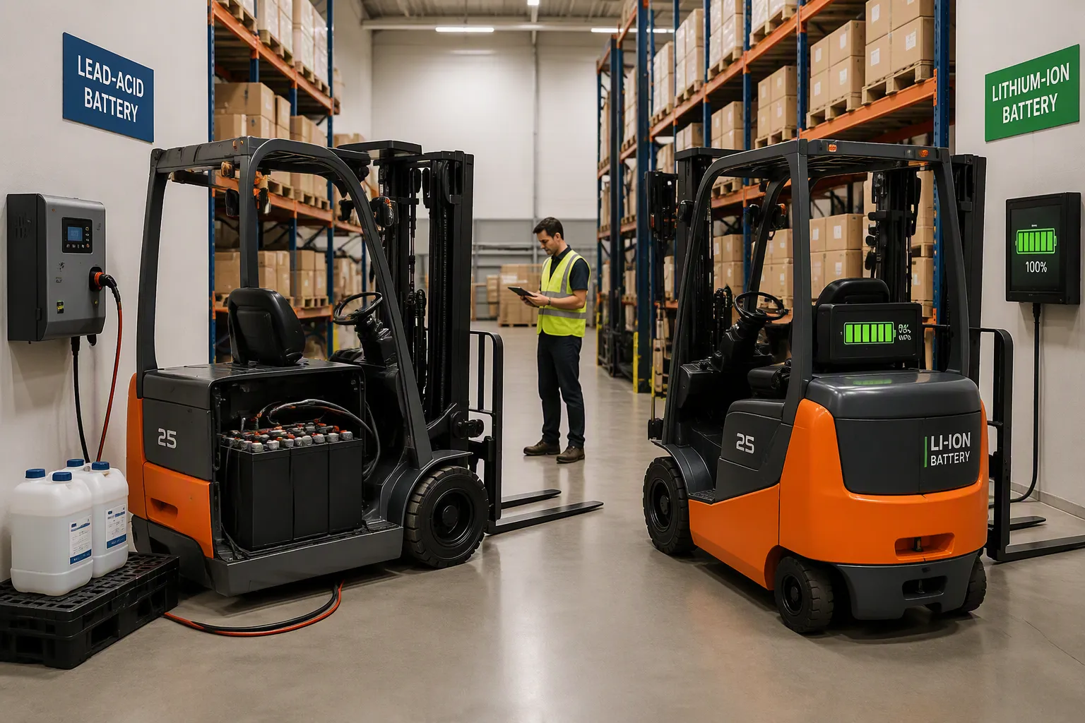 Xe nâng dùng pin Lithium so với xe nâng dùng pin axit chì: Loại nào tốt hơn cho doanh nghiệp của bạn?