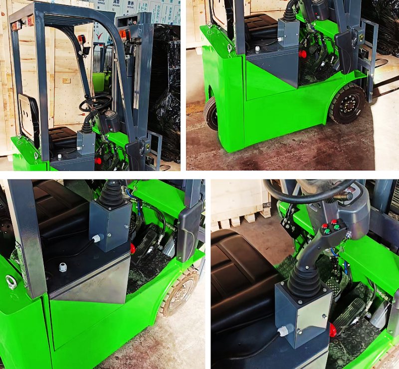 Details of very narrow mini 3 wheel electric forklift